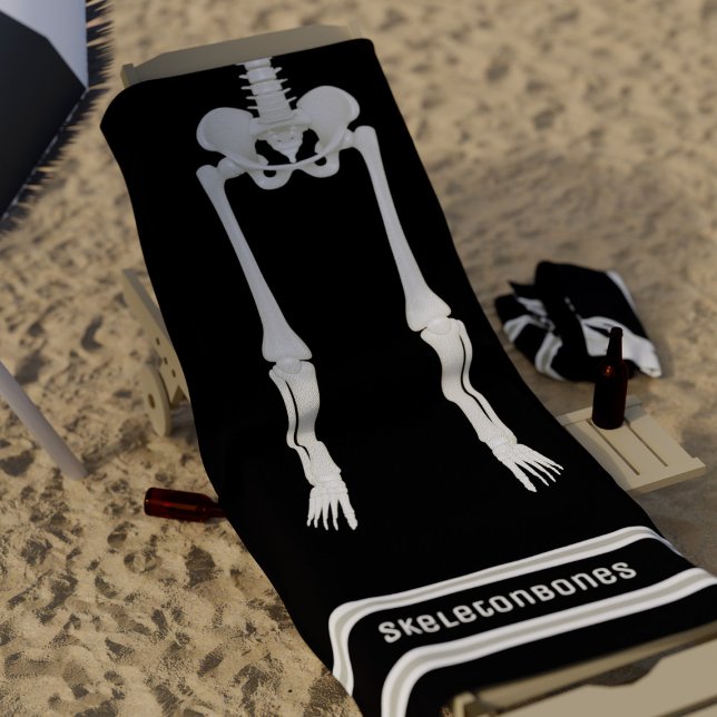 Noir et blanc Drôle Skeleton Legs Beach Serviette (Have fun on the beach this summer with your very own skeleton leg towel. Just add your name)