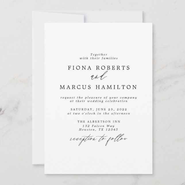 Noir et blanc Elégant Mariage Invitation (Devant)