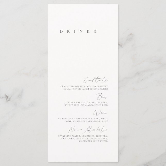 Noir et blanc Elegant Minimal Mariage Drink Menu (Devant)