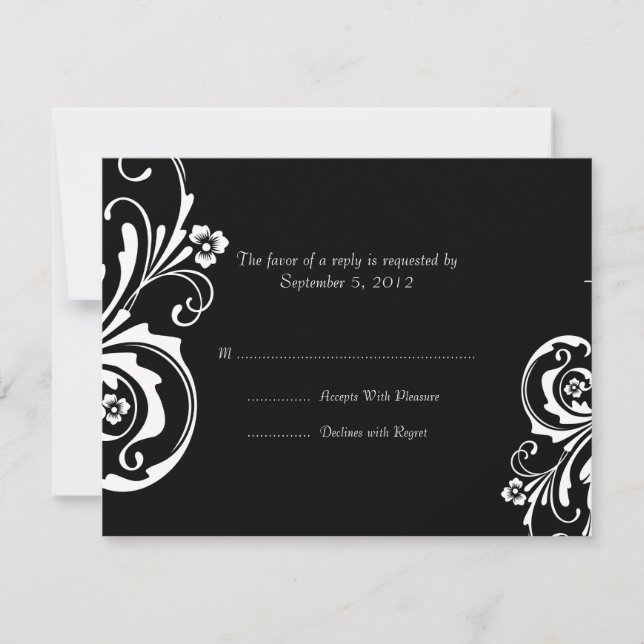 Noir et blanc Floral Chic Wedding RSVP (Devant)