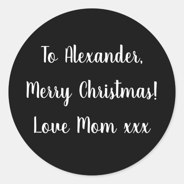 Noir et blanc Joyeux Noël de Maman étiquette cadea (Devant)