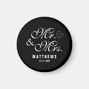 Noir et blanc M. et Mme Mariage Monogram Magnet