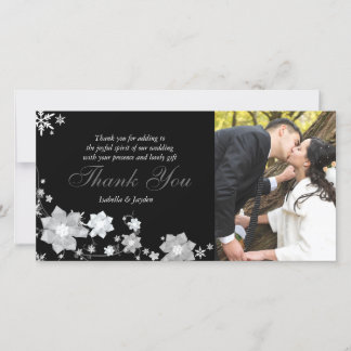 Noir et blanc Merci de mariage d'hiver Carte photo