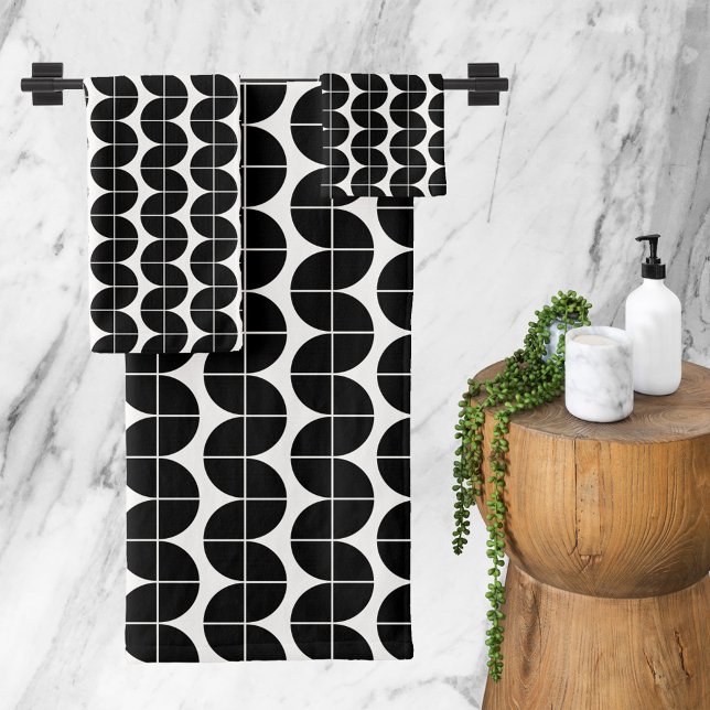 Noir et blanc Mid Century moderne Abstrait (Black & White Mid Century Modern Abstract Pattern Bath Towel Set)