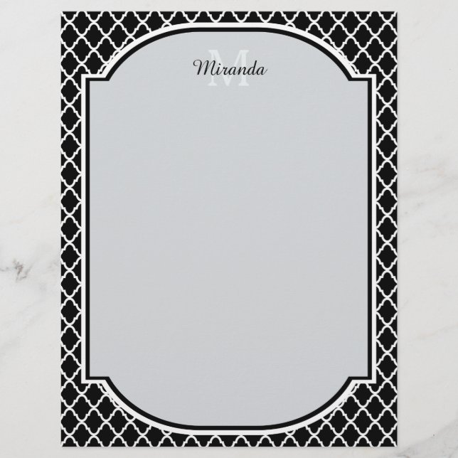 Noir et blanc moderne Quatrefoil Nom monogramme (Devant)