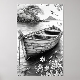 Noir et blanc Nature Réaliste Ligne Art Poster