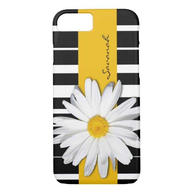 Noir et blanc rayé, Coque Daisy iPhone 7 (Dos)