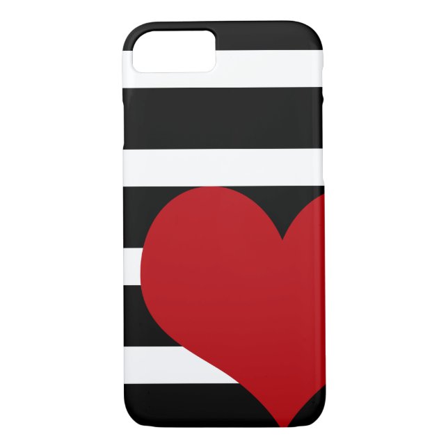 Noir et blanc rayé iPhone 7 Coque Coeur rouge (Dos)