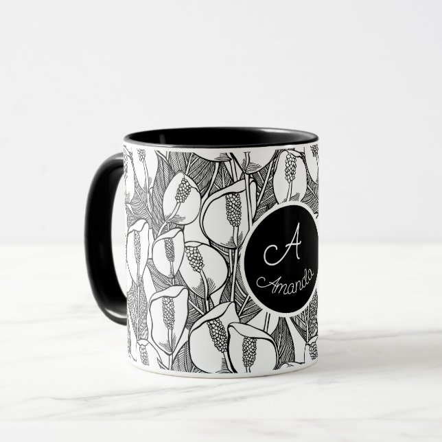 Noir Et Blanc Romantique Paix Lily Mug (Devant gauche)