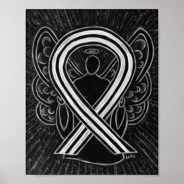 Noir et blanc Sensibilisation Ruban Ange Poster (Devant)