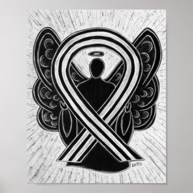 Noir et blanc Sensibilisation Ruban Ange Poster (Devant)