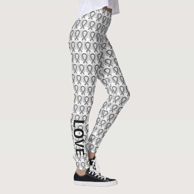 Noir et blanc Sensibilisation Ruban Angel Leggings (Droite)