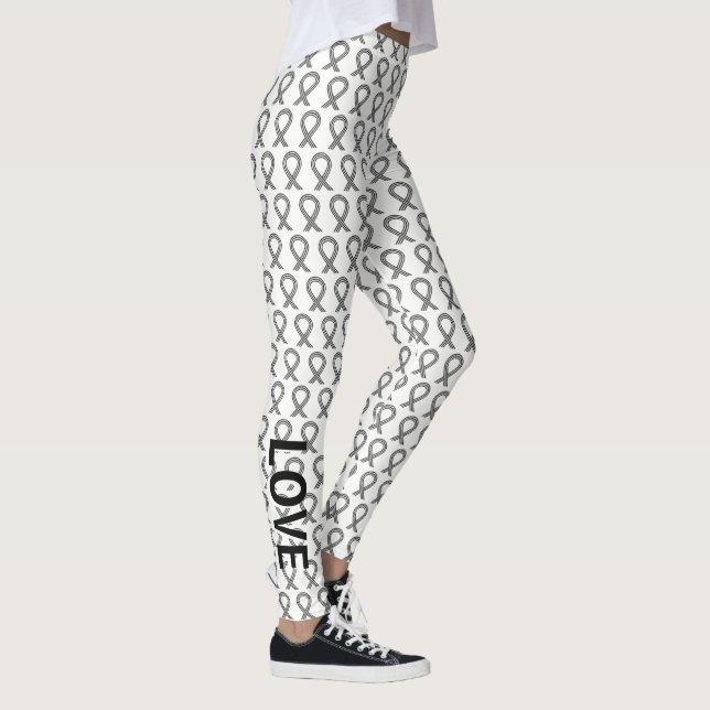 Noir et blanc Sensibilisation Ruban Art Leggings (Droite)