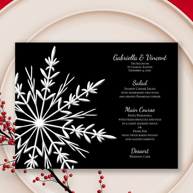 Noir et blanc Snowflake Menu de mariage hivernal (Créateur téléchargé)