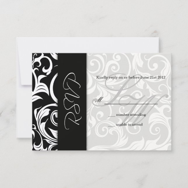 Noir et blanc Swirl Wedding RSVP (Devant)