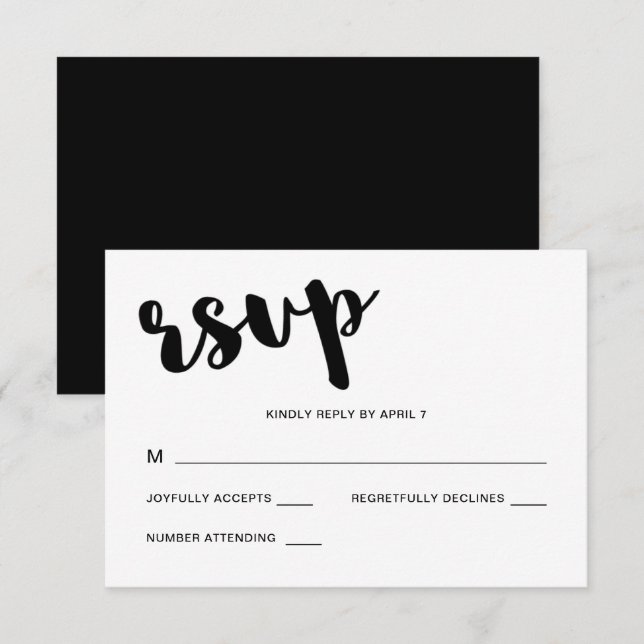 Noir et Blanc Typographie Mariage Rsvp Réponse (Devant / Derrière)