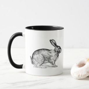 Noir et blanc Vintage lapin lapin Mug café lapin