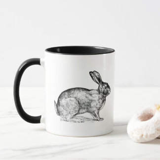 Noir et blanc Vintage lapin lapin Mug de café lapi