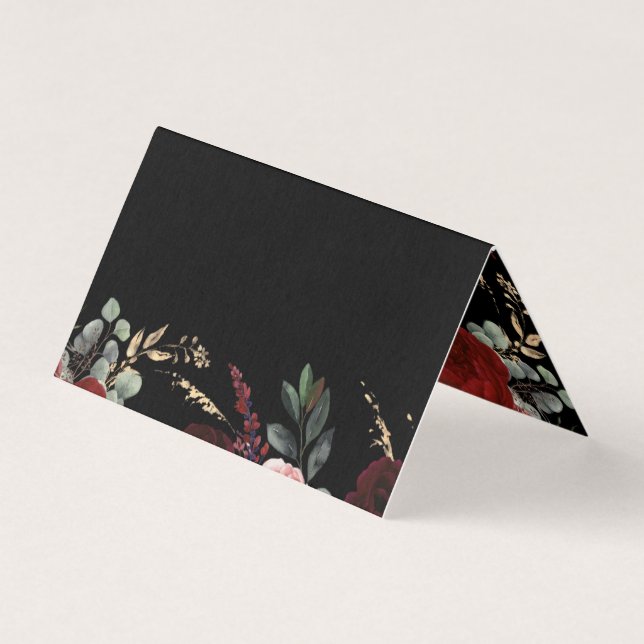 Noir et Bourgogne Rouge Floral Élégant (Front)