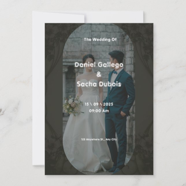 Noir et Brown Faire-part de mariage simple (Devant)