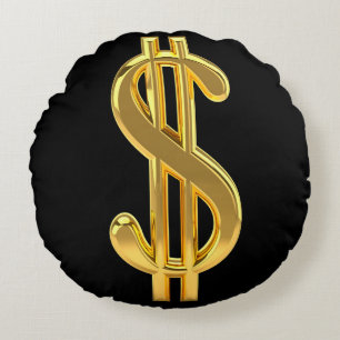 Noir et coussin rond de symbole dollar d'or