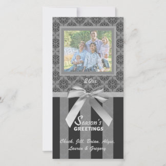 Noir Et Gris Damask Carte photo De Ruban En Argent