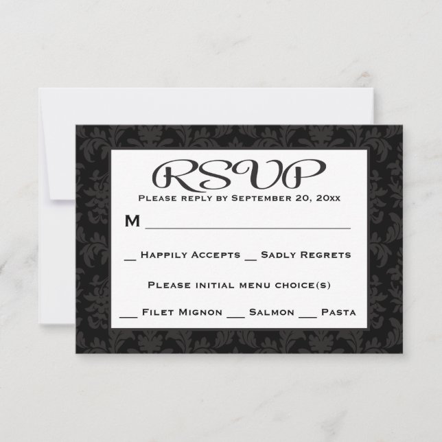 Noir Et Gris RSVP Damask Floral Mariage / Fête (Devant)