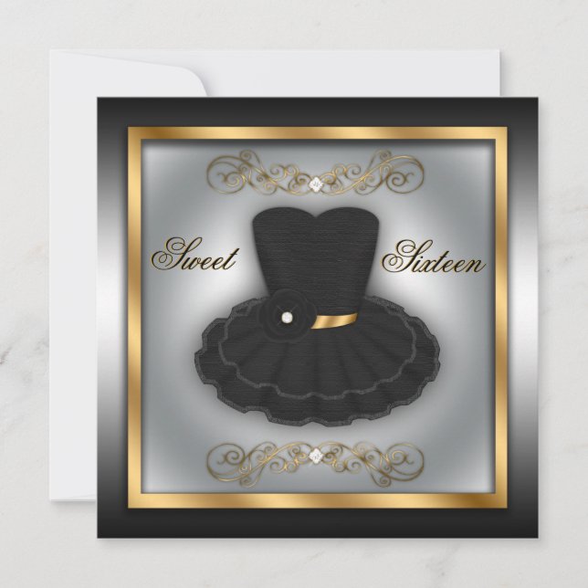 Noir et invitation d'anniversaire de robe habillée (Devant)