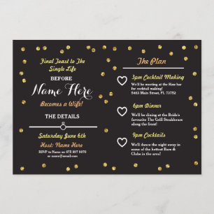 Noir et invitation itinéraire de Bachelorette de