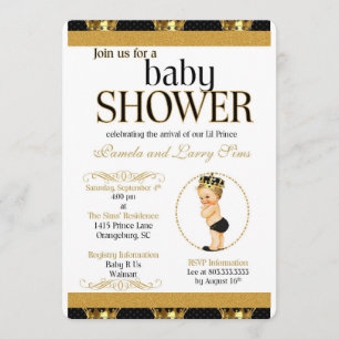 Noir et invitation royale de prince baby shower