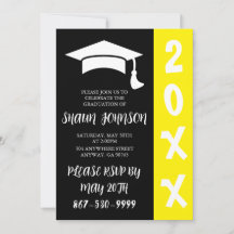 Noir et Jaune avec casquette Graduation Invitation