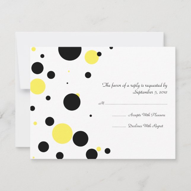 Noir et Jaune Polka Pot Wedding RSVP (Devant)