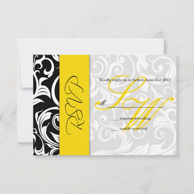 Noir et Jaune Swirl Wedding RSVP (Devant)