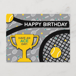 🎾 🖤 noir et jaune Tennis Anniversaire Carte post