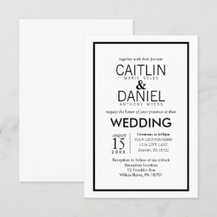 Noir et noir Simple Border Wedding Invitation