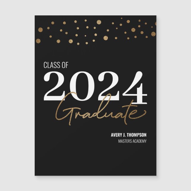 Noir et or confetti Classe de 2024 Graduation (Devant)