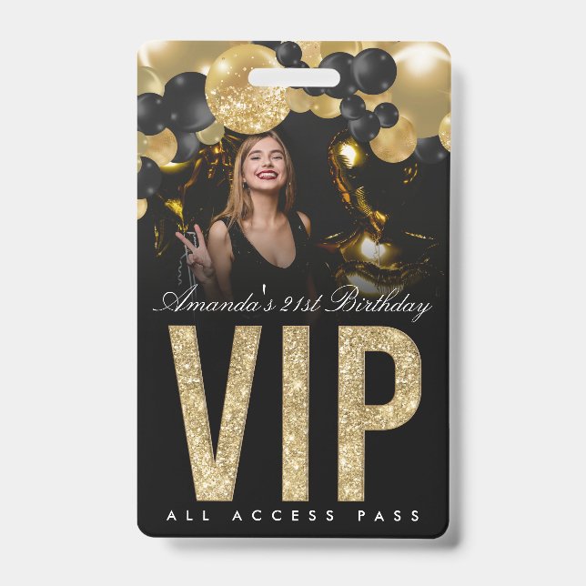 Noir et Or Personnalisable VIP Tous Accès Badge (Avant)