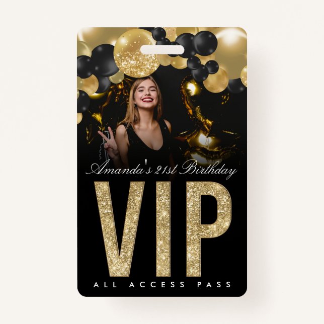 Noir et Or Personnalisable VIP Tous Accès Badge (Devant)