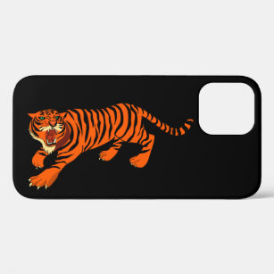 Noir et orange tigre rayé iPhone 12 Coque