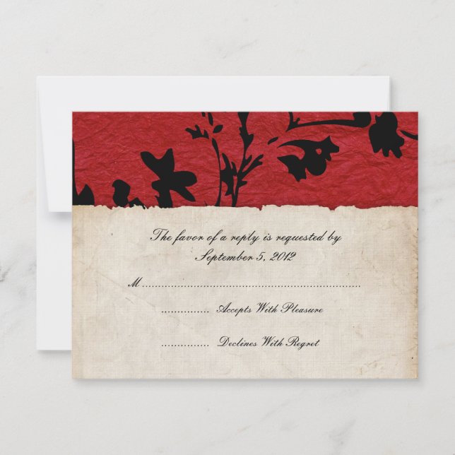 Noir et rouge Torn Papier Noir Mariage RSVP (Devant)