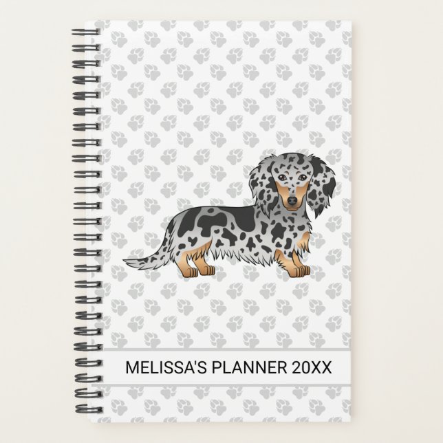 Noir Et Tan Dapper Cheveux Long Dachshund & Texte (Devant)