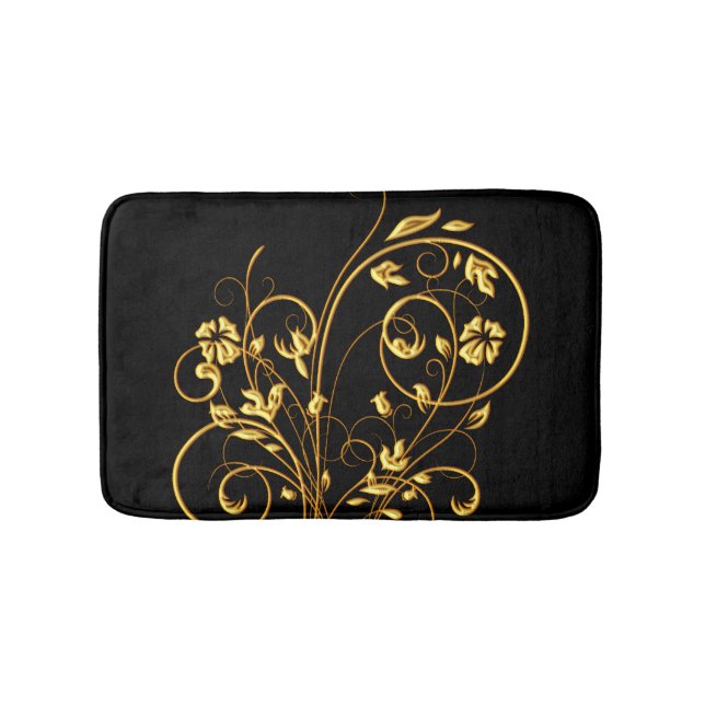 Noir et tapis de bain floral de remous d'or (Devant)
