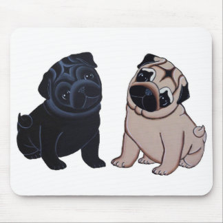 Noir et tapis de souris de chiots de carlin de