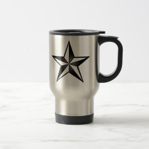 Noir et tasse nautique de voyage d'étoile d'argen
