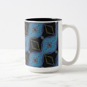 Noir et Turquoise Diamants Floraux Abstraits Mug