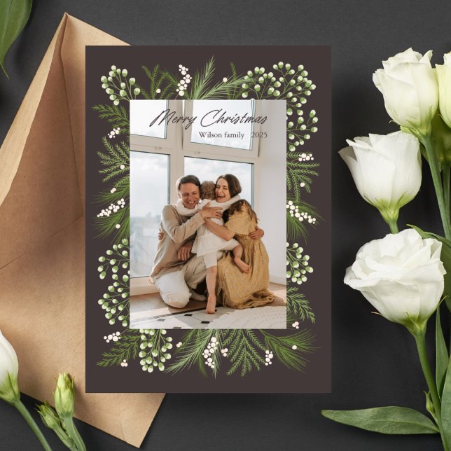 Noir et Vert moderne Noël Famille Carte photo (Créateur téléchargé)