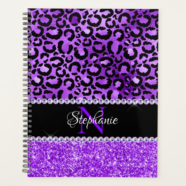 Noir et Violet Tache de Léopard Glam Monogramme (Devant)
