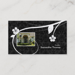 Noir floral de carte de visite de damassé de