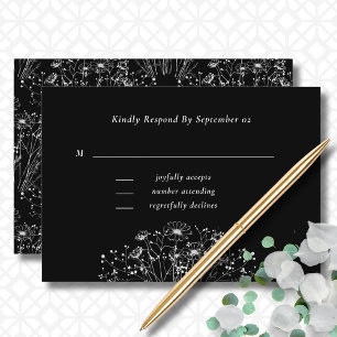 Noir foncé Blanc floral Minimal mariage RSVP