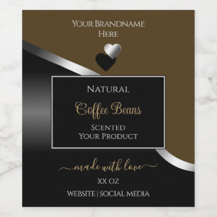 Noir foncé Brown Wavy Coeurs d'argent Étiquettes d